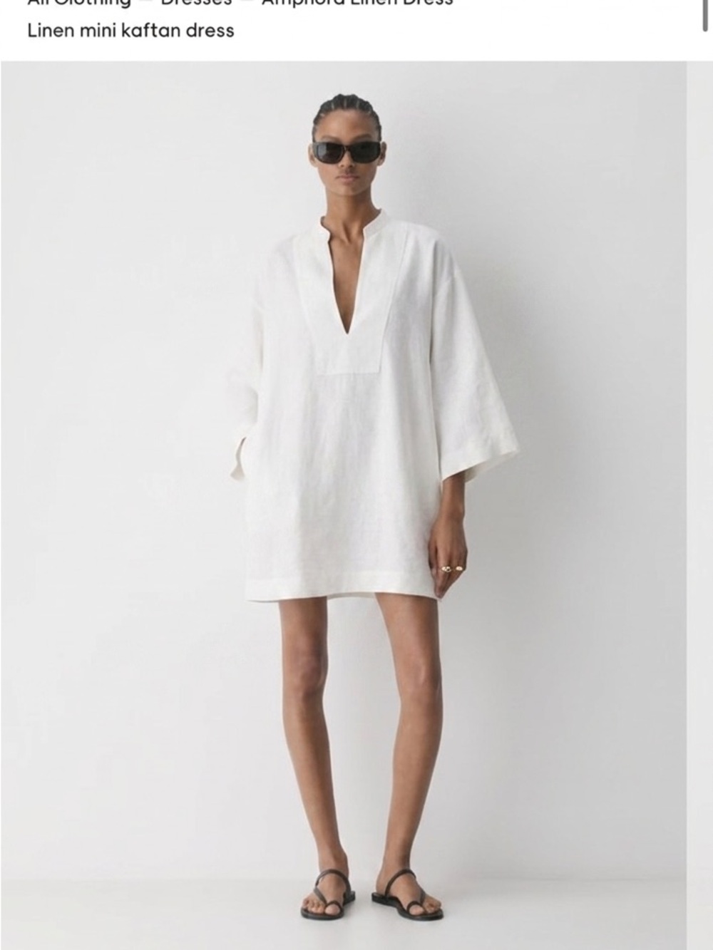 Aritzia White Linen Mini Kaftan Dress